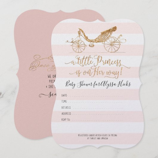 Elegant Princess Carriage Gold Baby Girl Shower Kaart (Voorkant / Achterkant)
