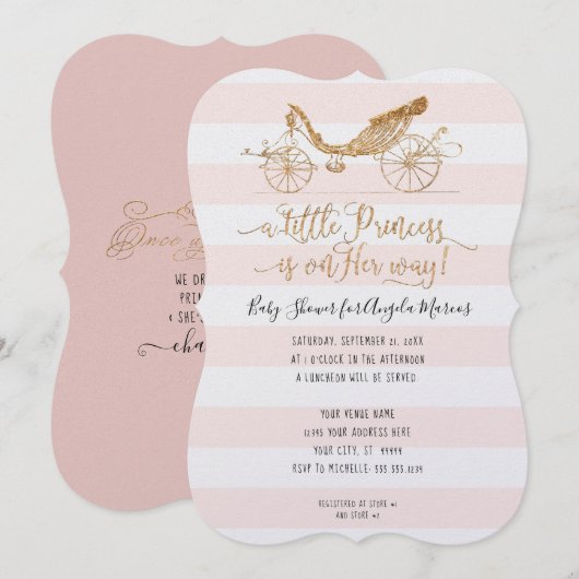Elegant Princess Carriage Gold Baby Girl Shower Kaart (Voorkant / Achterkant)