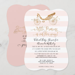 Elegant Princess Carriage Gold Virtual Baby shower Kaart