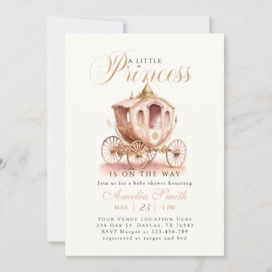 Elegant Princess Carriage roze meisje Baby shower Kaart (Voorkant)