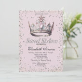 Elegant Princess Crown Diamonds Confetti Sweet 16 Kaart (Staand voorkant)