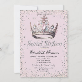 Elegant Princess Crown Diamonds Confetti Sweet 16 Kaart
