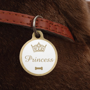 Elegant Princess Crown Gold Dog Bone Huisdierpenning