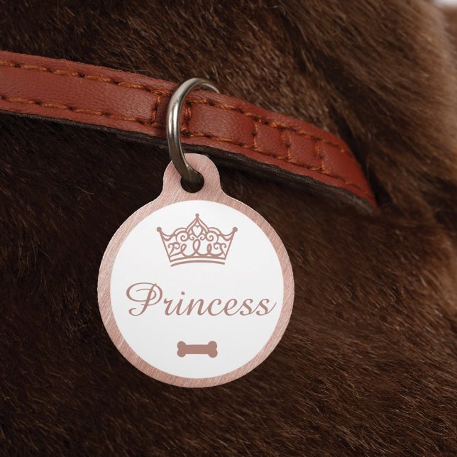 Elegant Princess Crown Roos Gold Dog Bone Huisdierpenning (Creator heeft geüpload)