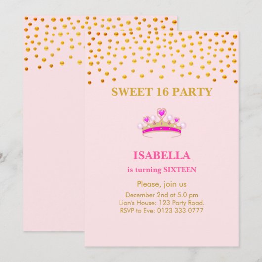 Elegant Princess Crown Sweet 16 op roze Kaart (Voorkant / Achterkant)