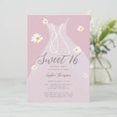 Elegant Princess Dress Pink White Daisies Sweet 16 Kaart (Staand voorkant)