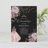 Elegant Princess Floral Modern Quinceañera Kaart (Staand voorkant)