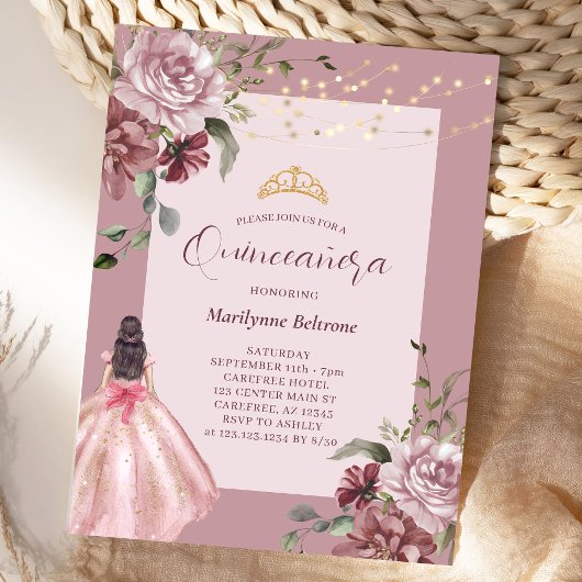 Elegant Princess Floral Quinceañera Kaart