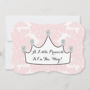 Elegant Princess Pink Damask Baby Girl Shower Kaart