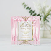 Elegant Princess Pink Gold White Birthday Party Kaart (Staand voorkant)