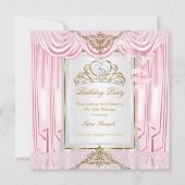 Elegant Princess Pink Gold White Birthday Party Kaart (Voorkant)