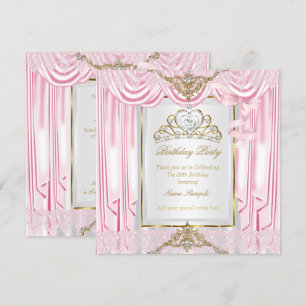 Elegant Princess Pink Gold White Birthday Party Kaart