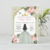 Elegant Princess Sage Green Dusty Roos Quinceañera Kaart (Staand voorkant)