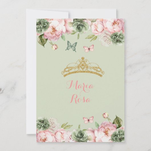 Elegant Princess Sage Green Dusty Roos Quinceañera Kaart (Achterkant)