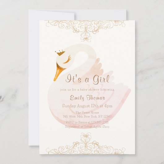  Elegant Princess Swan Baby shower Kaart (Voorkant)
