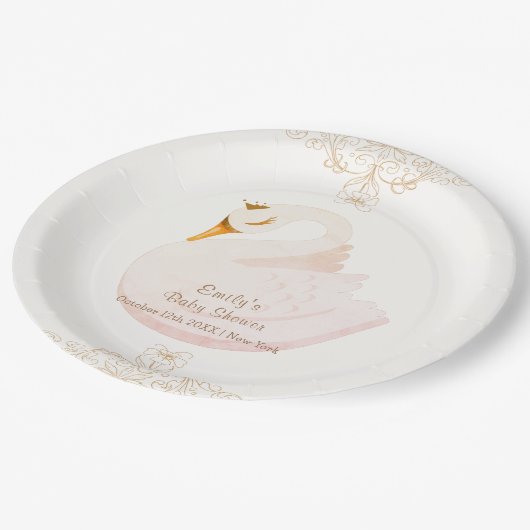  Elegant Princess Swan Girl Baby shower Papieren Bordje (Gekanteld)