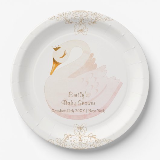  Elegant Princess Swan Girl Baby shower Papieren Bordje (Voorkant)