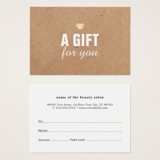 Elegant Principal Kraft Gold Heart Cadeaubon Visitekaartje (Voorkant /achterkant)