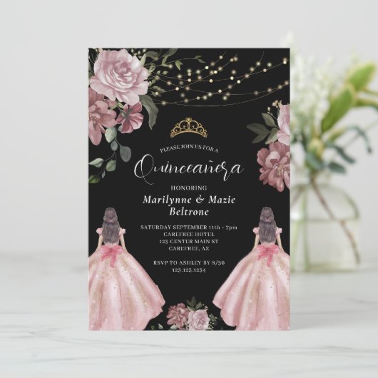 Elegant Prinses Bloementweeling Quinceañera Kaart (Staand voorkant)