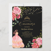 Elegant Prinses Roze Bloemen Quinceañera Kaart (Voorkant)