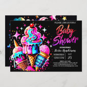 Elegant Printable Ice Cream Baby shower Kaart (Voorkant / Achterkant)