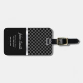 Elegant & Pro Black Silver Squares gecheckt Bagagelabel (Voorkant horizontaal)
