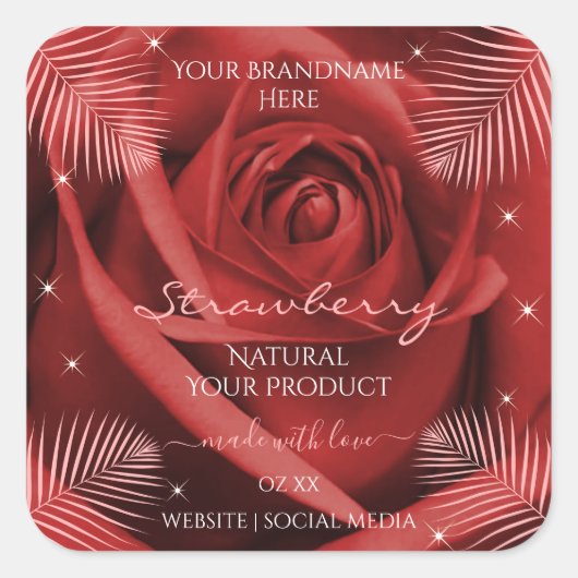 Elegant Product Labels Red Rose met palmbladeren (Voorkant)