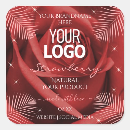 Elegant Product Labels Red Rose Palm Leaves Logo (Voorkant)
