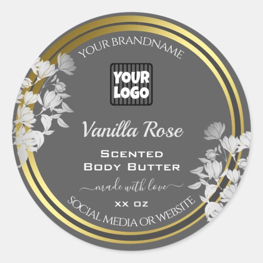 Elegant Product Packaging Labels grijs Gold Floral (Voorkant)