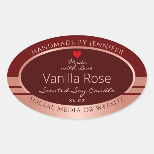 Elegant productverpakkingslabel Bourgogne Roos Gol Ovale Sticker (Voorkant)