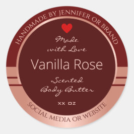 Elegant productverpakkingslabel Bourgogne Roos Gol Ronde Sticker