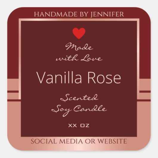 Elegant productverpakkingslabel Bourgogne Roos Gol Vierkante Sticker (Voorkant)