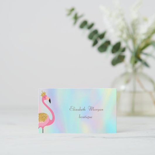 Elegant Proesional Pink Flamingo Holographic Visitekaartje (Staand voorkant)