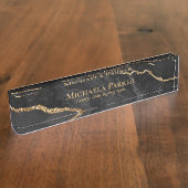 Elegant Professional Black en Gold Agate Geode Naambordje (Zijkant)