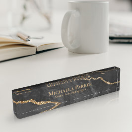 Elegant Professional Black en Gold Agate Geode Naambordje