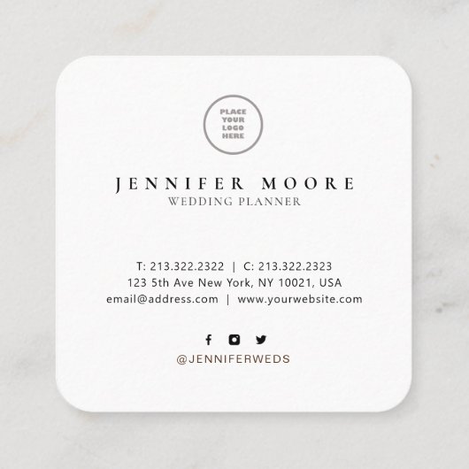 Elegant Professional Black en White Monogram Vierkante Visitekaartje (Achterkant)