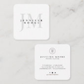 Elegant Professional Black en White Monogram Vierkante Visitekaartje (Voorkant / Achterkant)