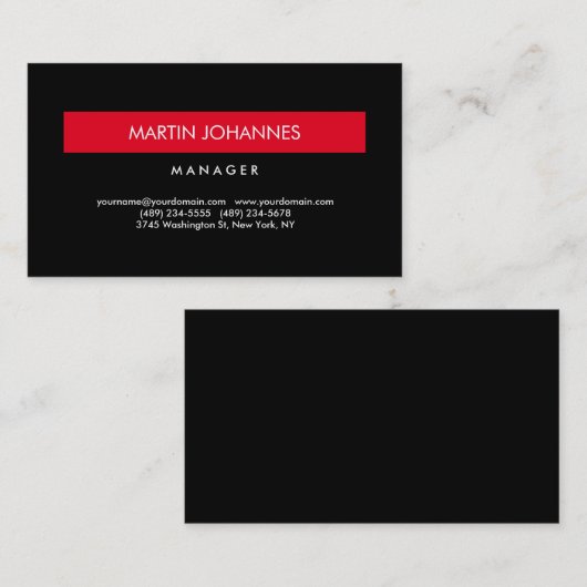 Elegant Professional Black Red Plain Visitekaartje (Voorkant / Achterkant)