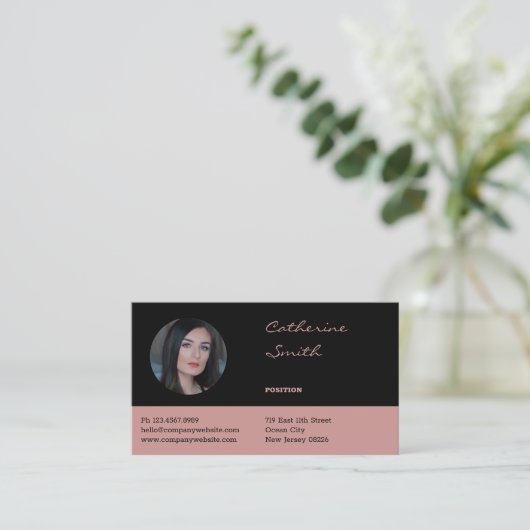 Elegant Professional Black & Roze Visitekaartje (Staand voorkant)