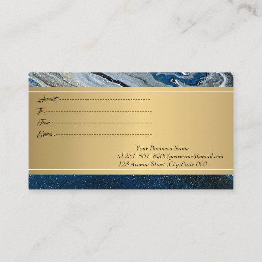 Elegant Professional Blue Marble Gold Confetti Kortingskaartje (Achterkant)