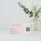 Elegant Professional Blush roze grijze QR-code Visitekaartje (Staand voorkant)