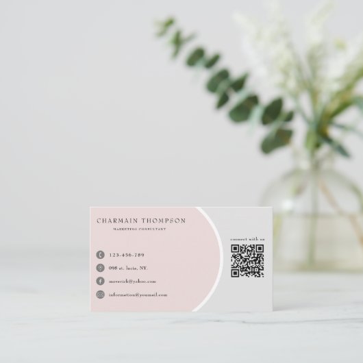 Elegant Professional Blush roze grijze QR-code Visitekaartje (Staand voorkant)