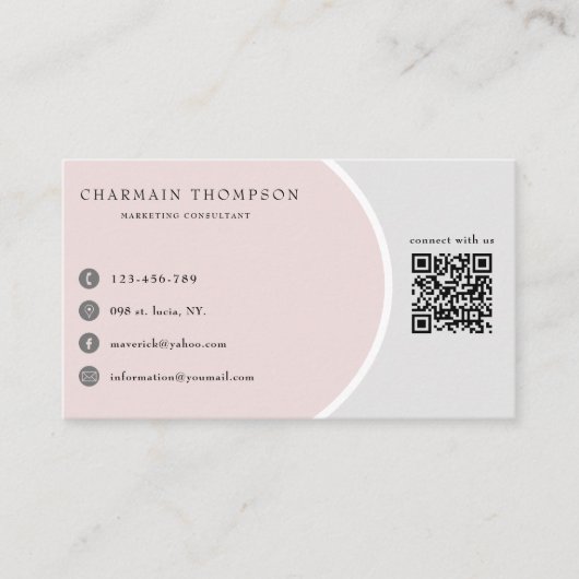 Elegant Professional Blush roze grijze QR-code Visitekaartje (Voorkant)