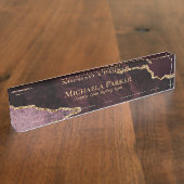 Elegant Professional Burgundy Gold Agate Geode Naambordje (Zijkant)