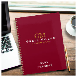 Elegant Professional Burgundy Gold Monogram Planner