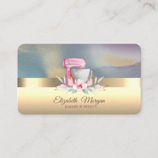 Elegant Professional Cake Mixer Flower Bakery Gold Visitekaartje (Voorkant)