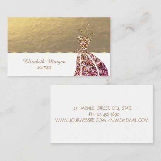Elegant Professional, Chic Glitter Dress Visitekaartje (Voorkant / Achterkant)