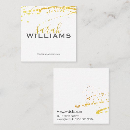 Elegant Professional Cursive/Gold Splatter Vierkante Visitekaartje (Voorkant / Achterkant)