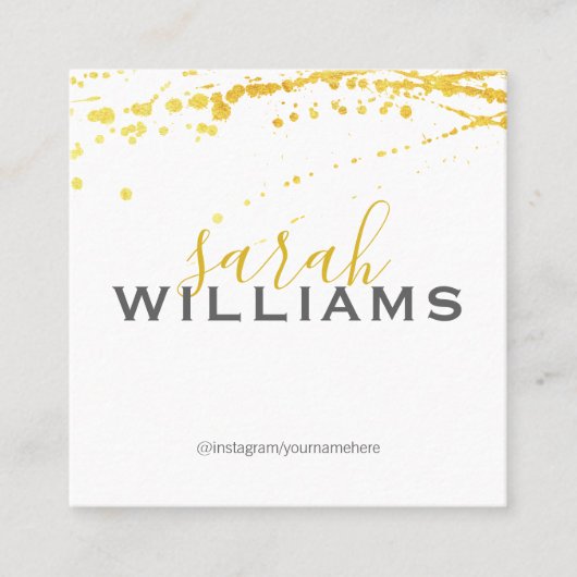 Elegant Professional Cursive/Gold Splatter Vierkante Visitekaartje (Voorkant)