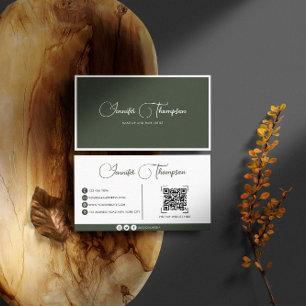 Elegant Professional Dark Green Script QR-code Visitekaartje
